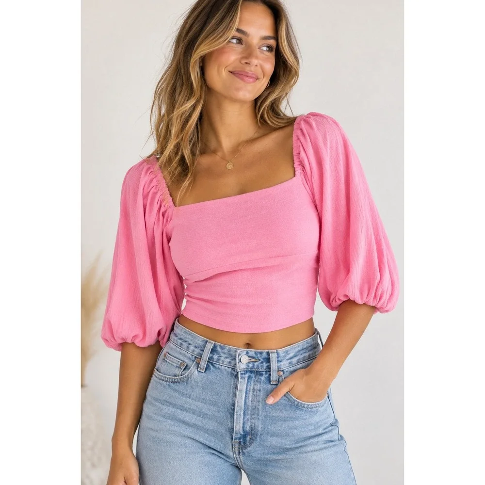 Jens Pirate Booty for Free People Pink Gauze Reversible Tie Back Crop Top Medium